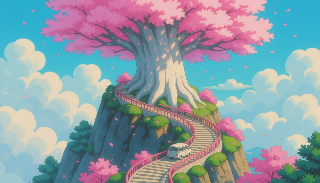 Dreamy Floating Mountain with Cotton Candy Tree