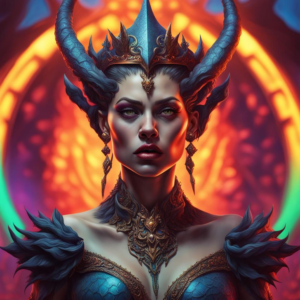 Intricately Detailed Demonic Queen in Splash Art Style