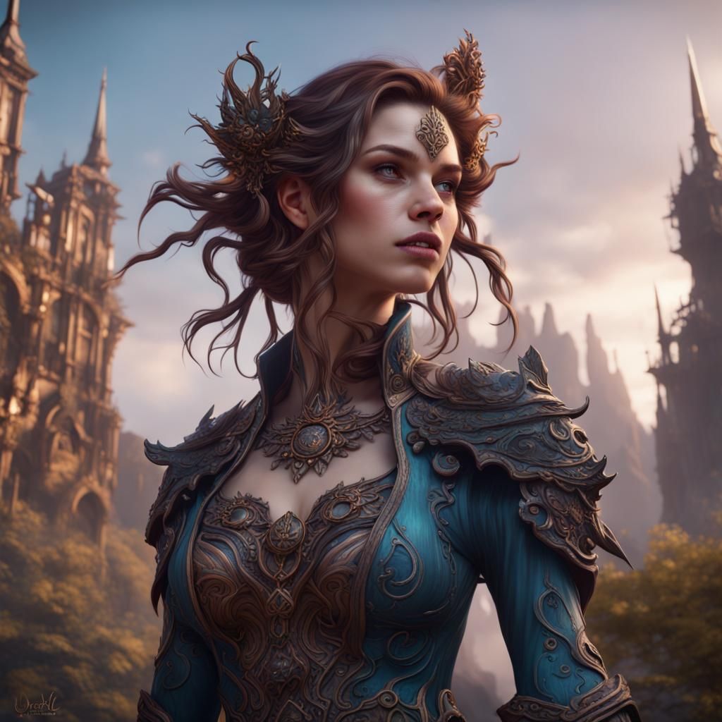 Fantastical Girl in Detailed Matte Painting