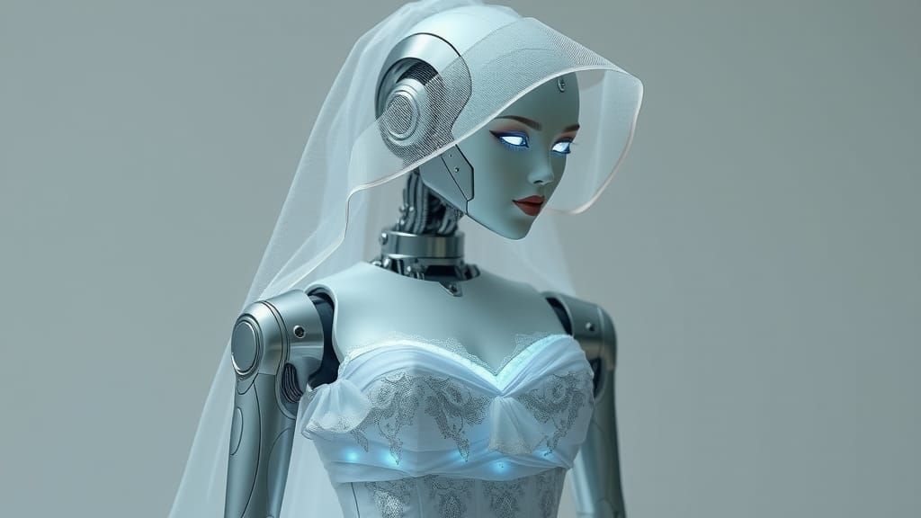 Futuristic Robot Bride in Avant-Garde Wedding Gown
