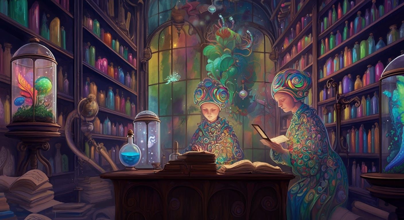 Whispers of Forgotten Hues in a Dreamlike Library