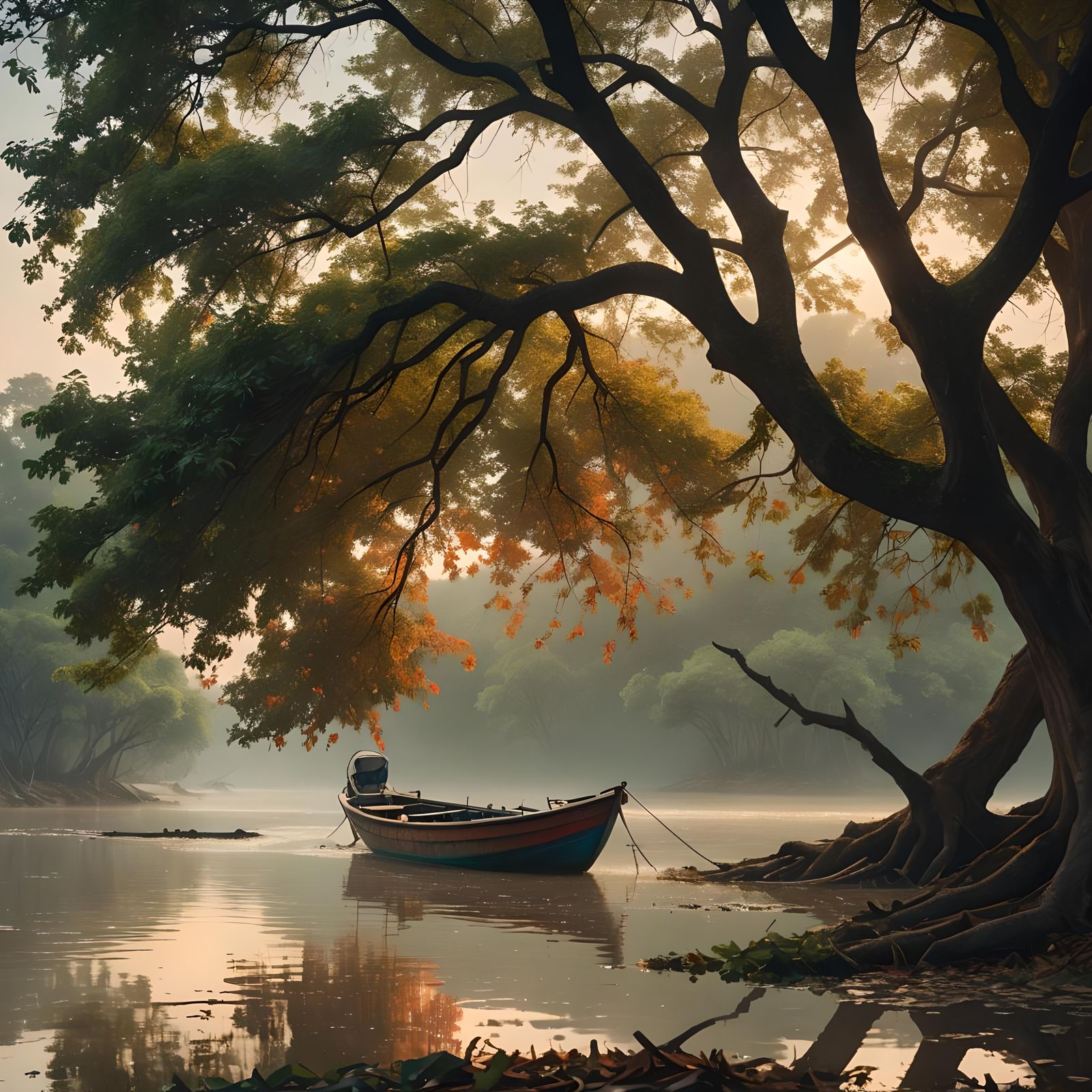 Fishing Boat at Sunset on Orinoco River