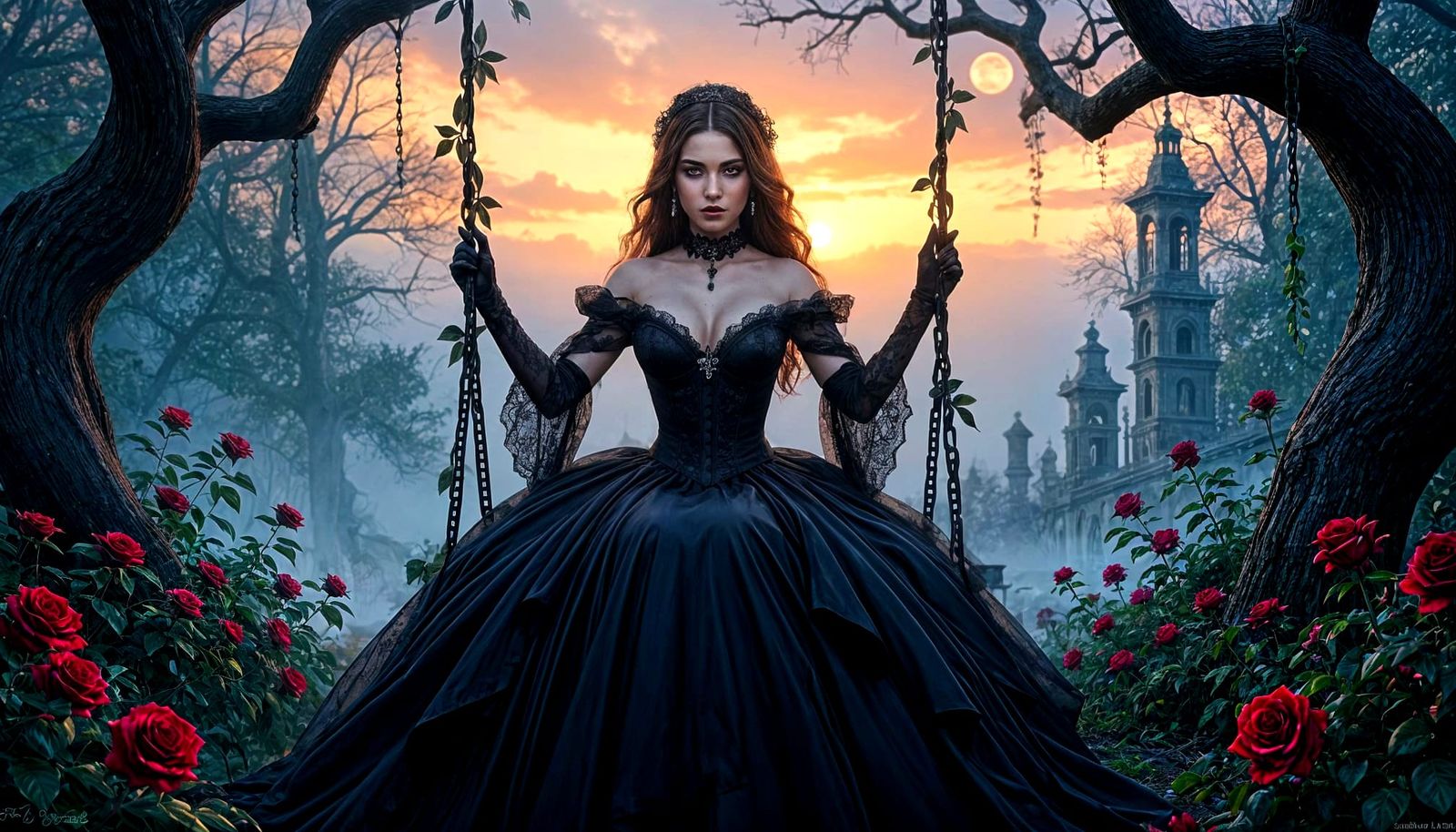 Eerie Gothic Vampire in a Dark Fantasy Garden