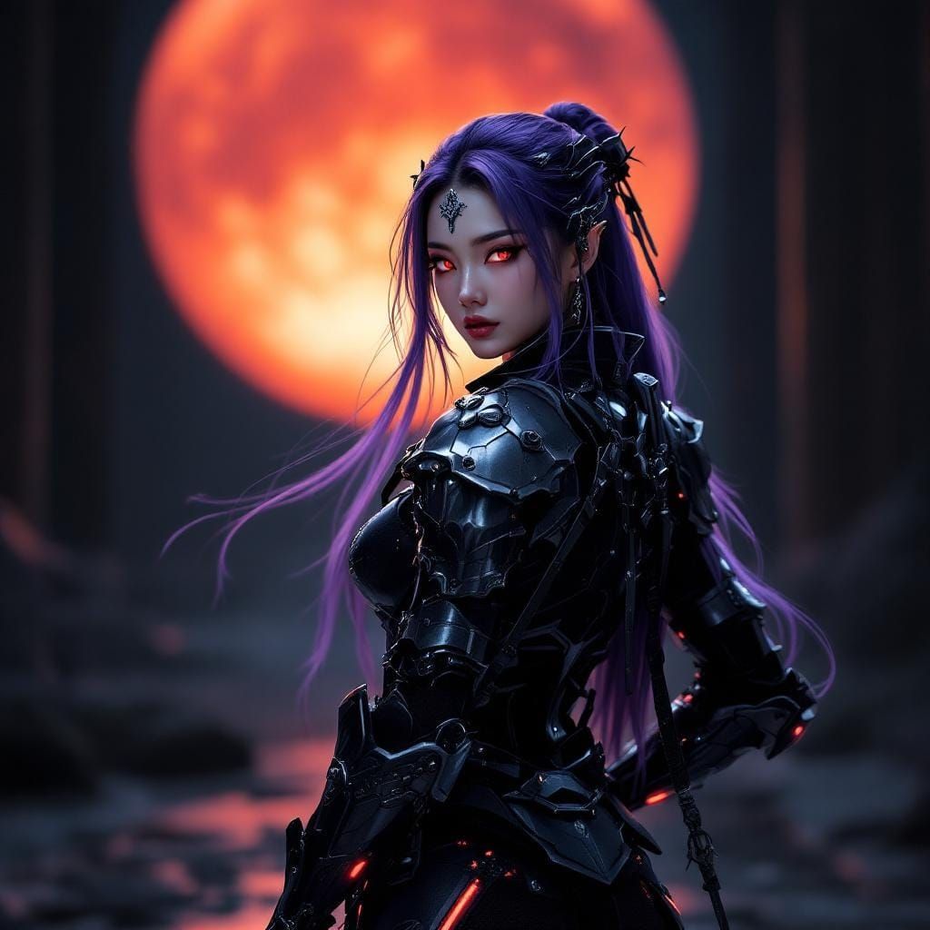 Cyber Ninja Princess in Matte Painting Style