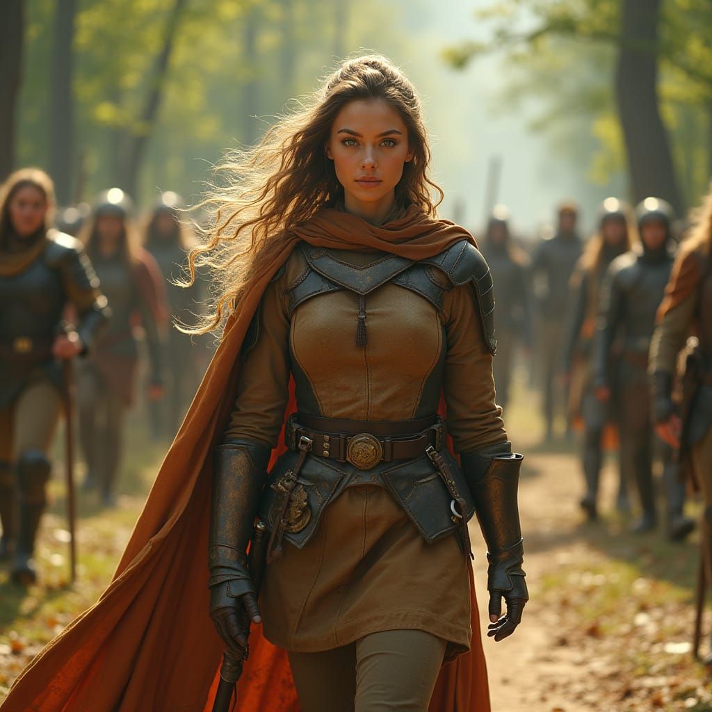 Strong yet Radiant Warrior Woman in Earthy Armor