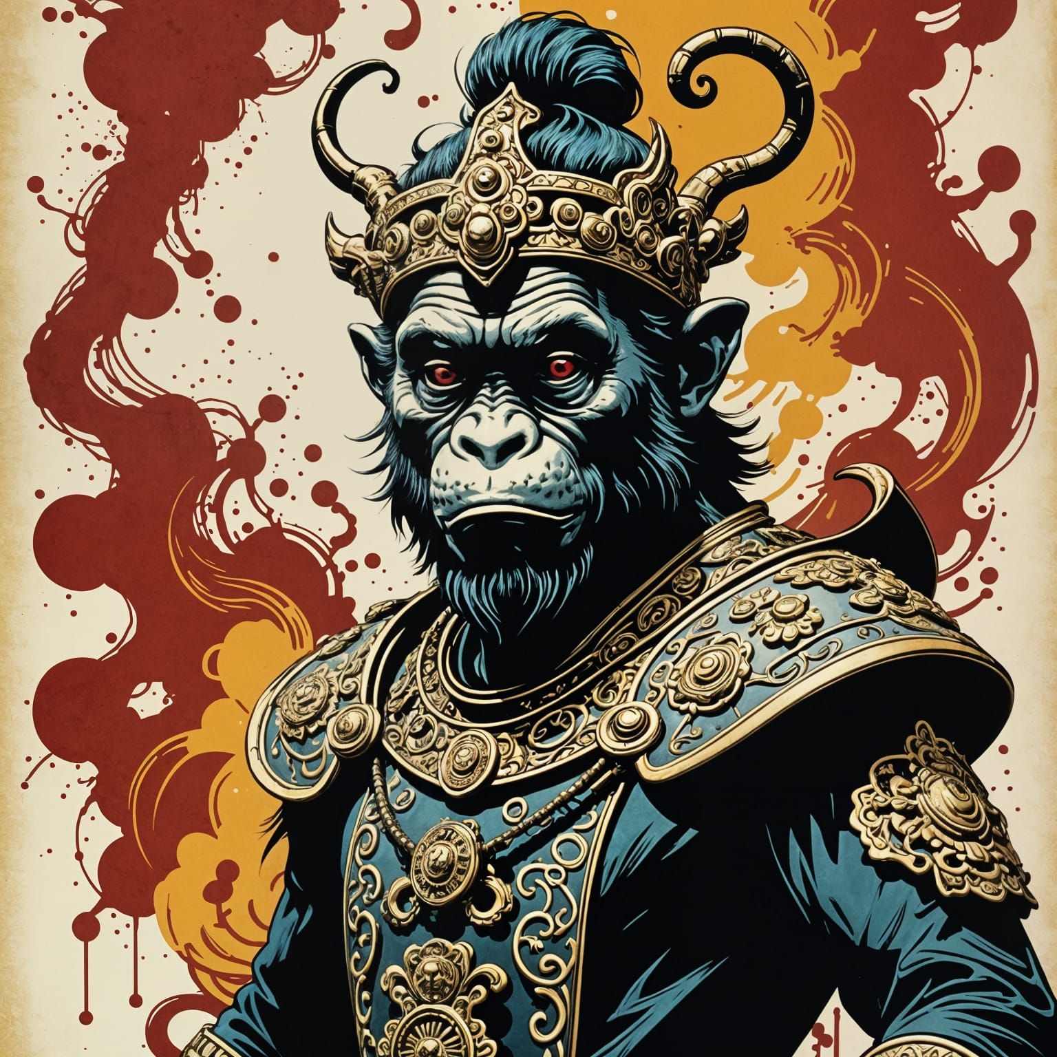 Mythical Monkey King in Whimsical Retro Blockbuster Style