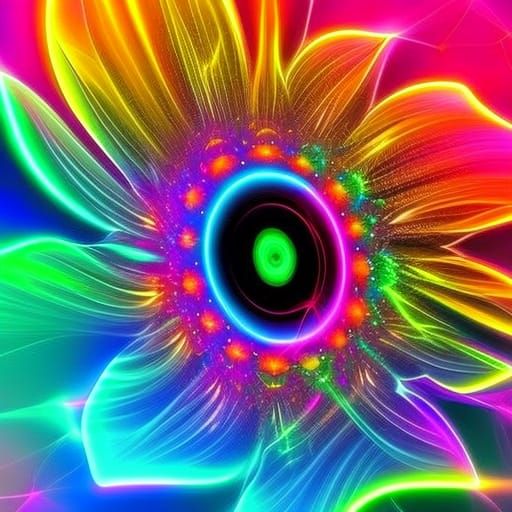 Glowing Neon Fractal Flower in Graffiti Art Style