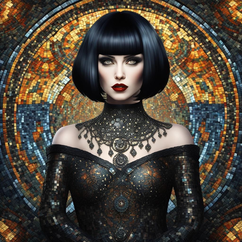 Mosaic Art: Voluptuous Goth Woman with Bob