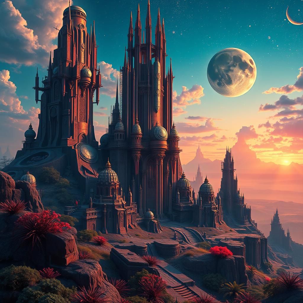 Cosmic Neoclassical Metal Album Art in Rich Matte Painting