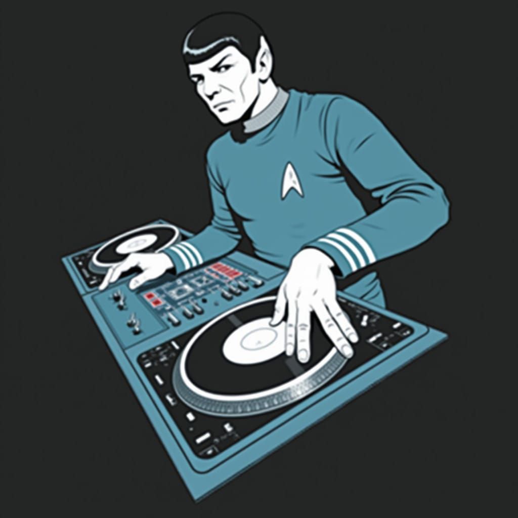 Futuristic DJ Spock Mastering the Turntables in Neon-Lit Nig...