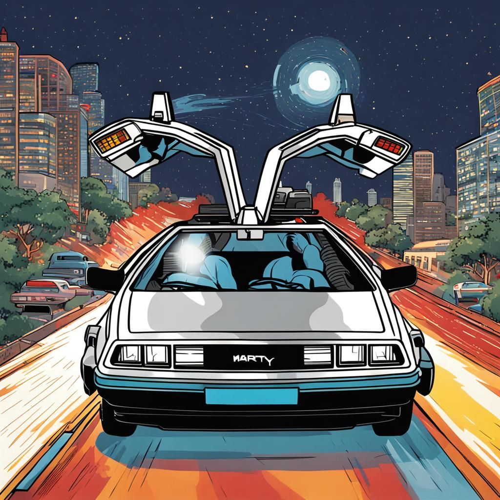 Marty McFly in Delorean Time Machine