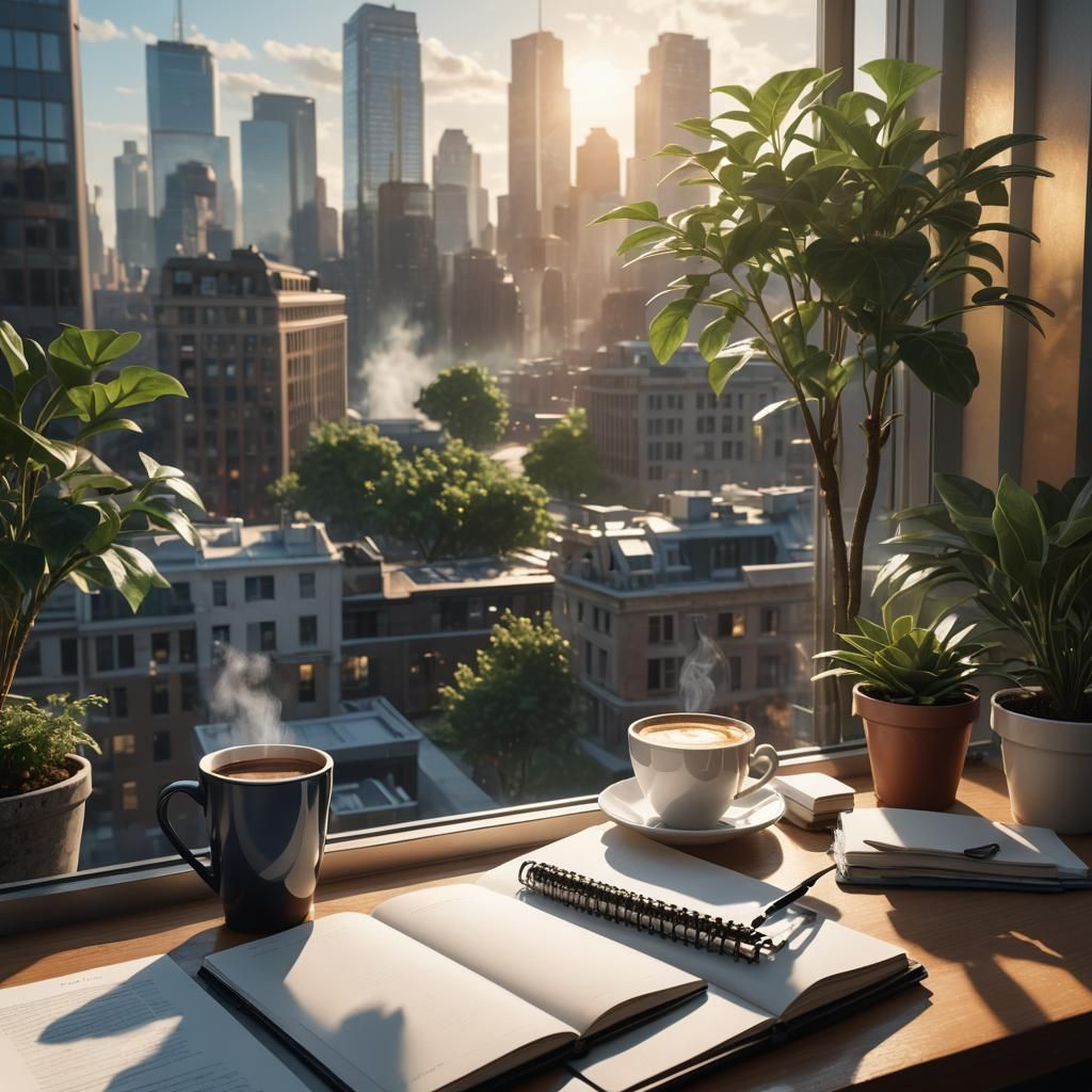 Serene Cityscape Coffee Break: Matte Painting