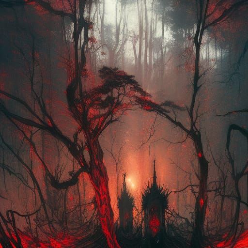 Infernal Forest of Skull Trees in Gorecore Art