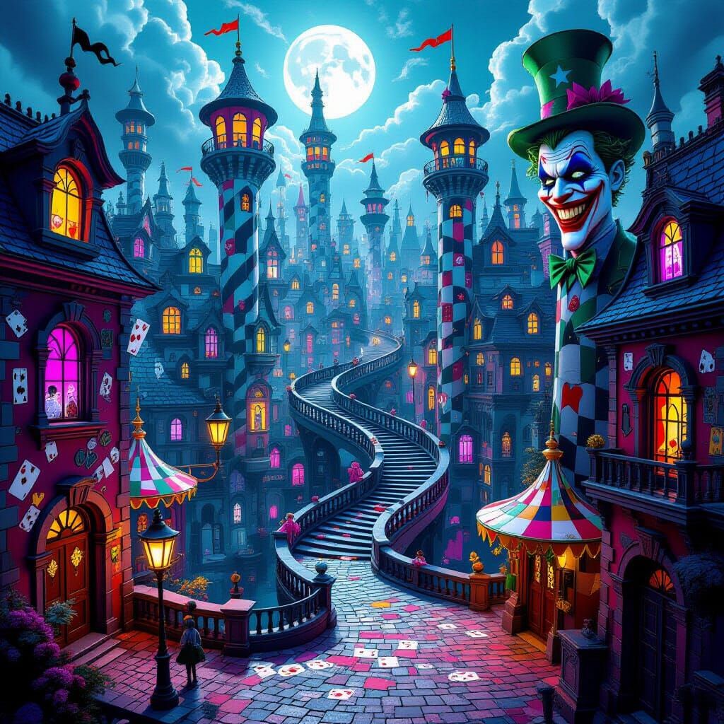 Surreal Joker Cityscape With Psychedelic Colors