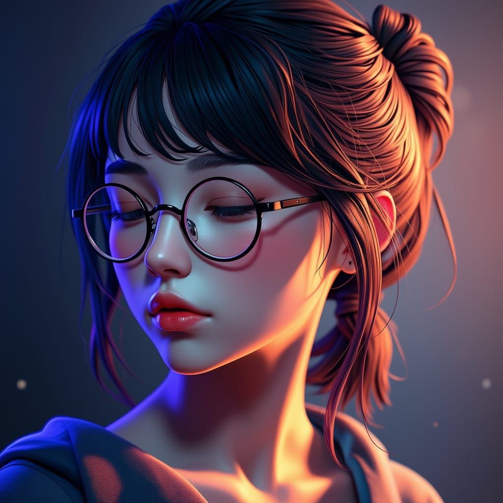 Concept Art Portrait Of A Girl With Glasses