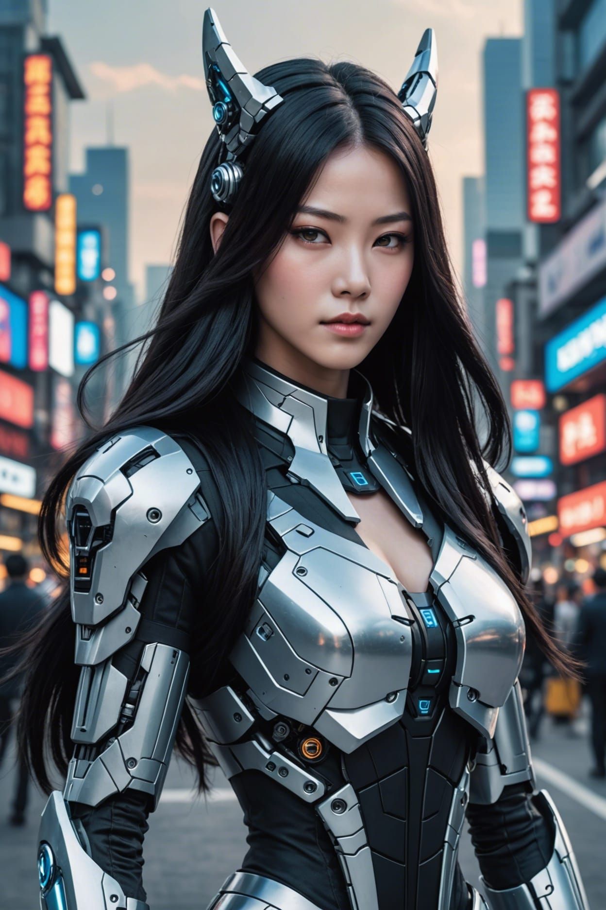 Detailed Cyborg Portrait in Utopian Cityscape