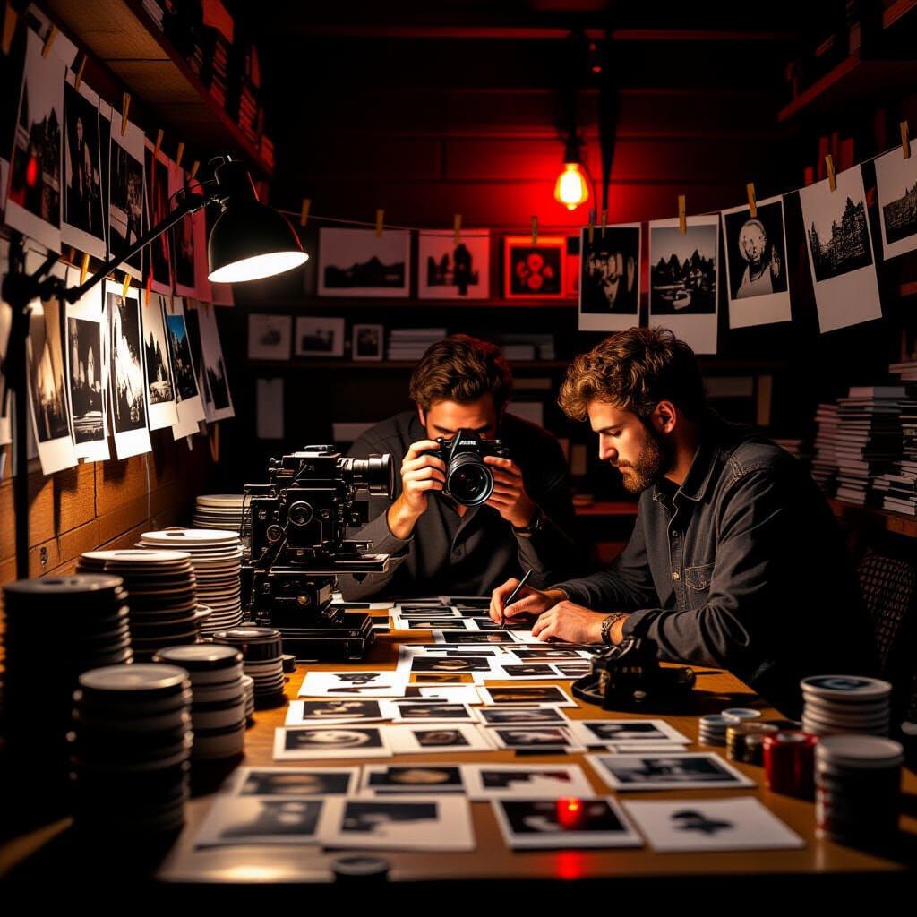 Photographer's Darkroom with Vintage Camera and Film