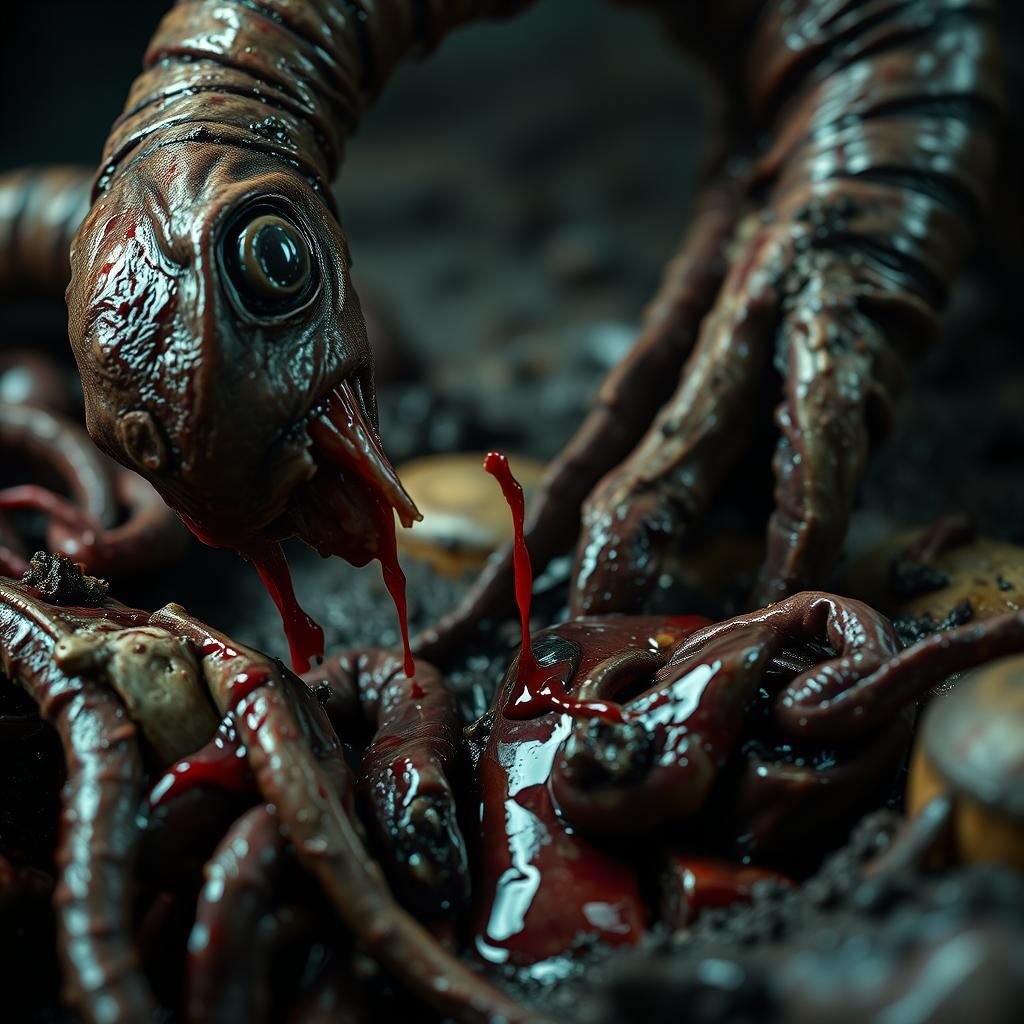 Visceral Alien Worm Feast in Photorealistic Style