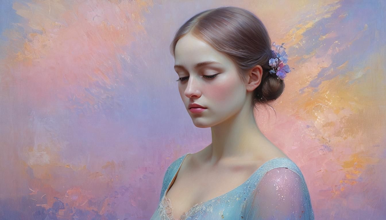 Radiant Woman at Sunrise: Oil Painting in Osbert Style