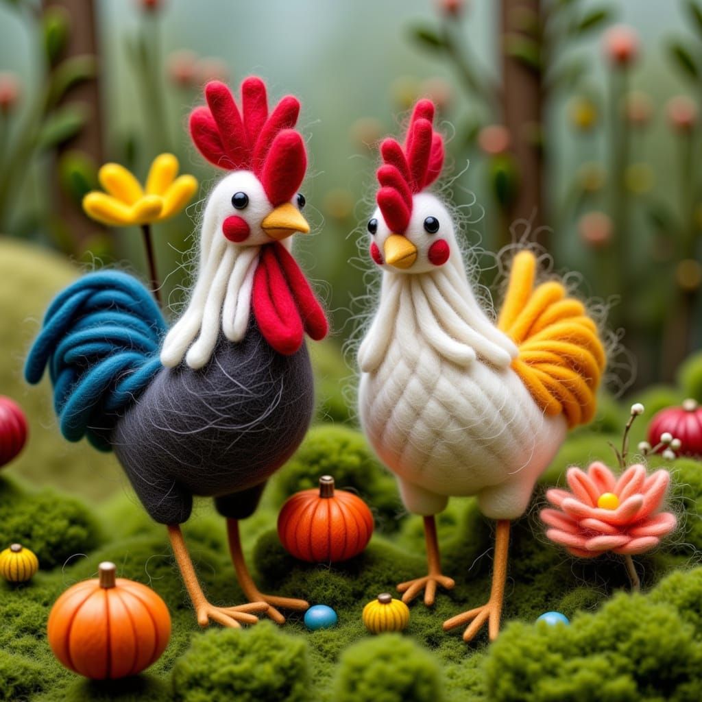 Needle Felt Chicken Friends in Whimsical Style