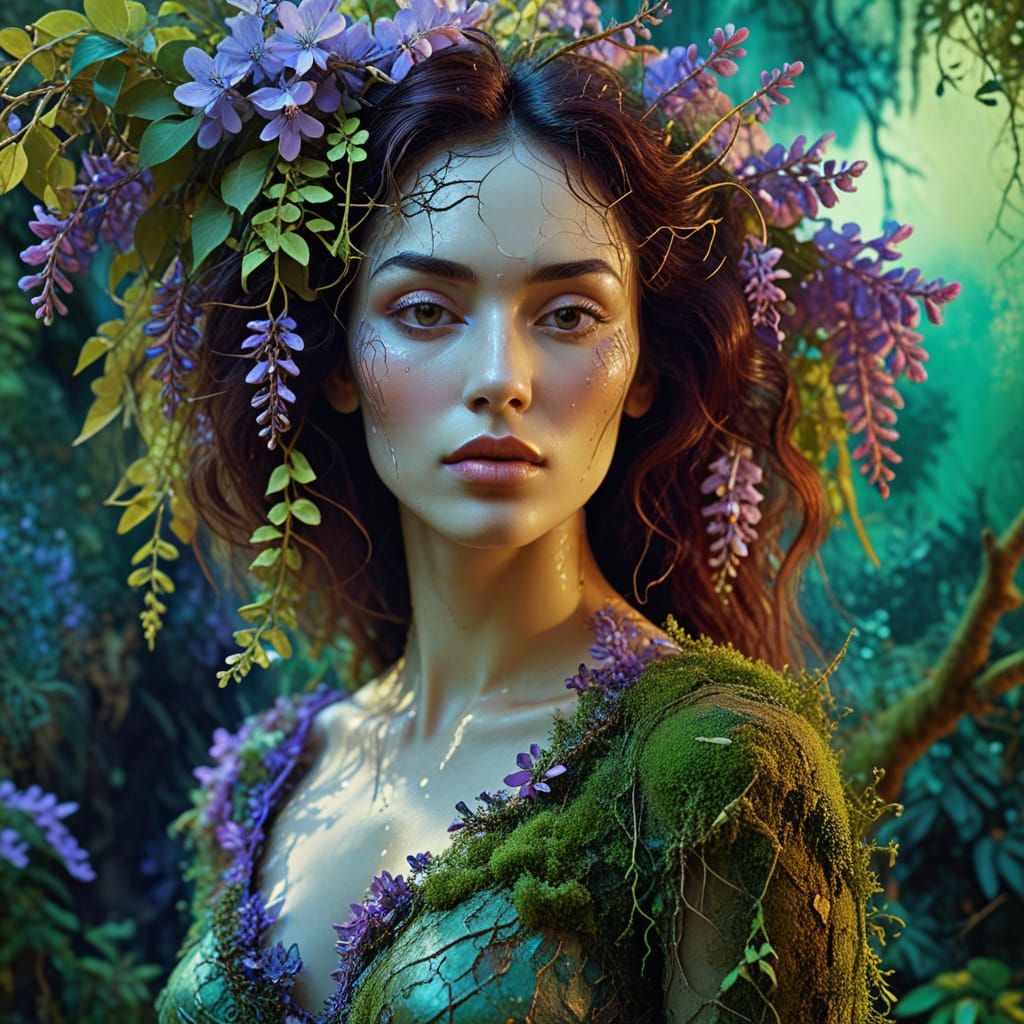 Surrealist Woman Portrait in Dream Garden