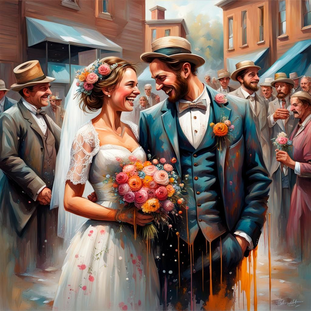 1800s Country Wedding in Graffiti Splash Art Style