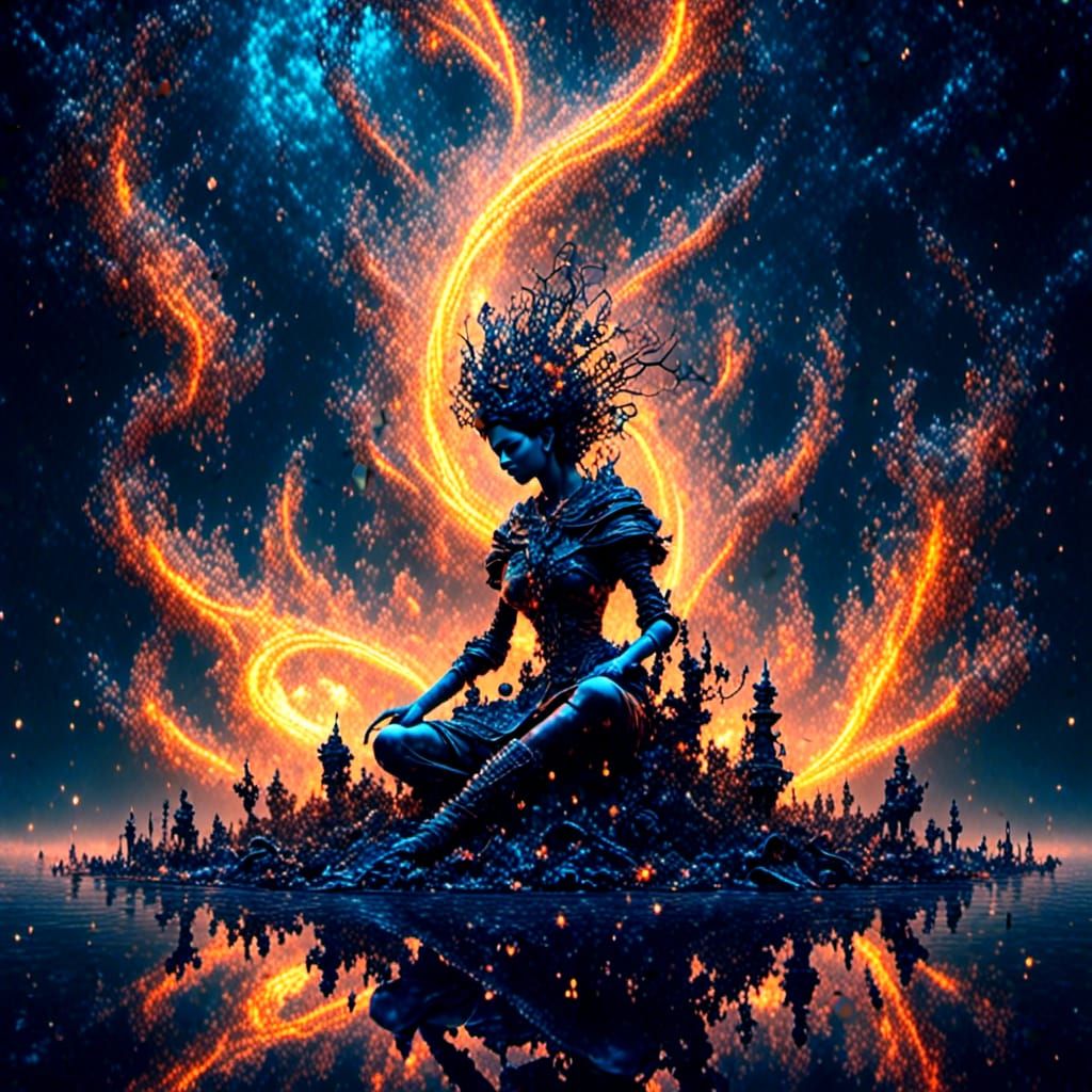 Defeated Warrior in a Strange Digital Painting