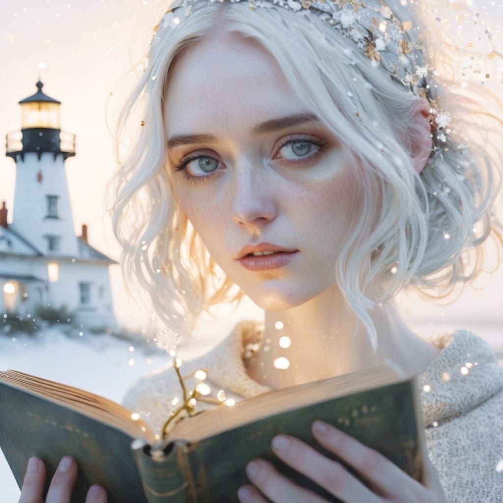 Whimsical Watercolor Dream of a Young Girl in a Snowy Landsc...