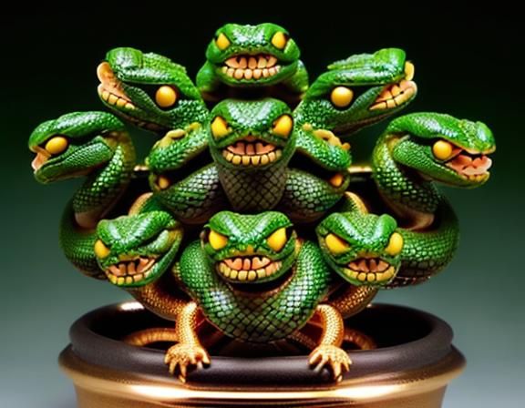 Chibi Seven-Headed Hydra with Snake Faces