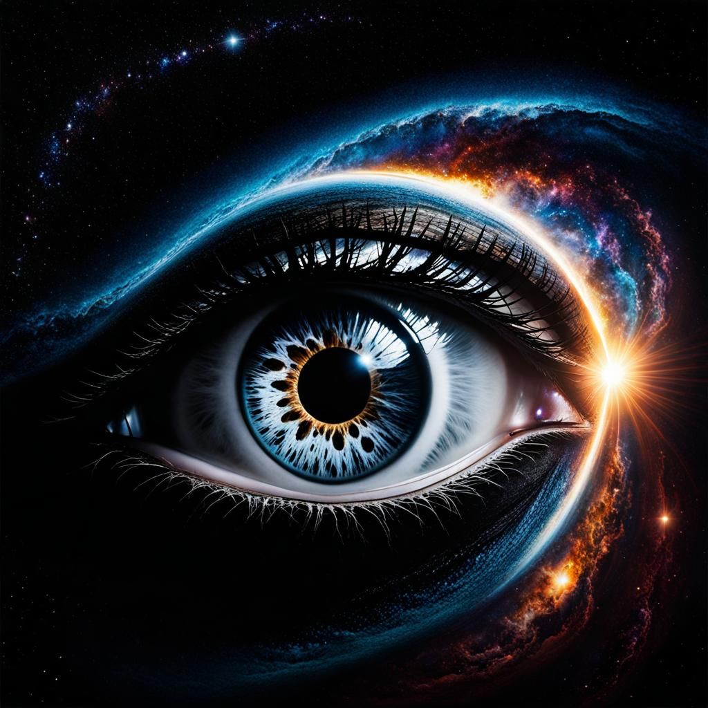 Human Eye Merged with Spiral Galaxy in Cosmic Art