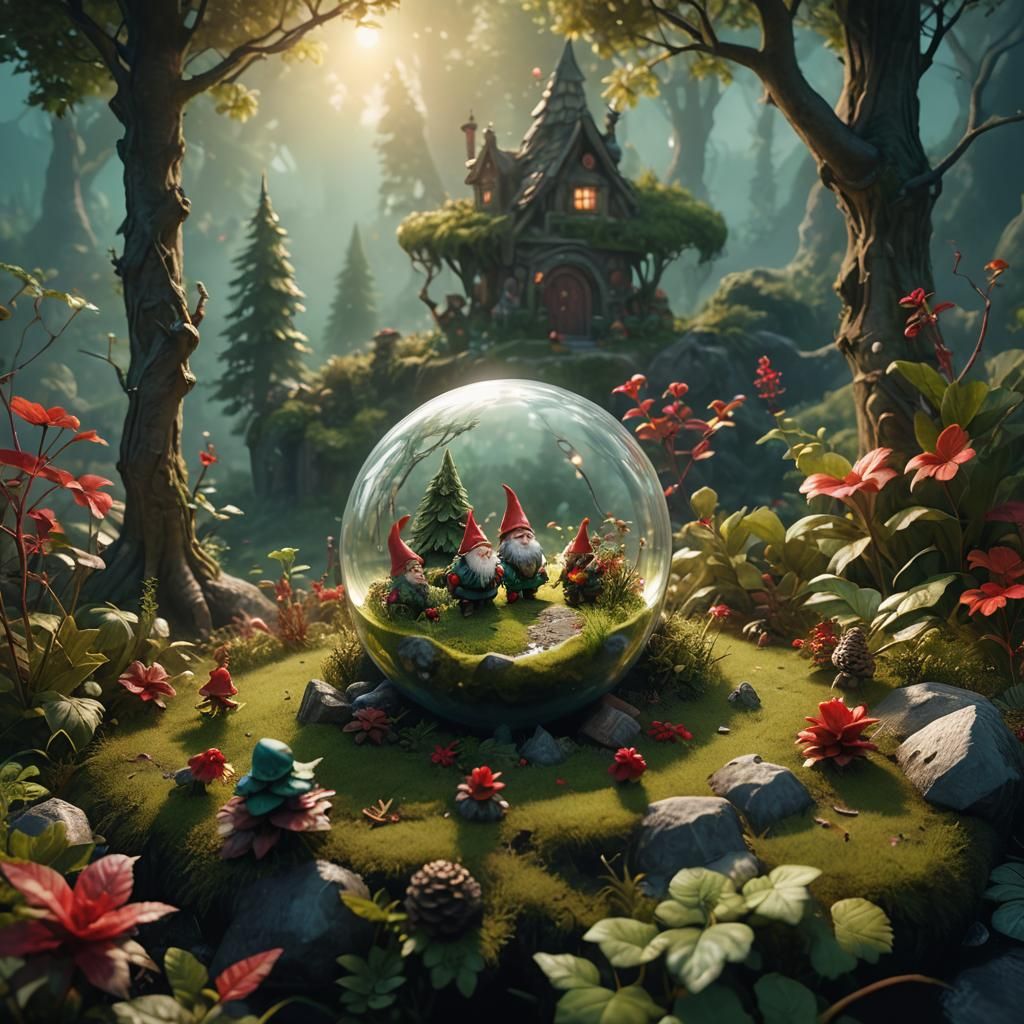 Gnomes Playing in Glass Ball: Fantasy Concept Art