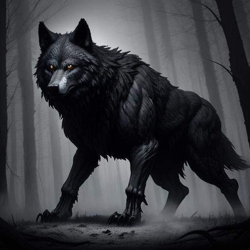 Surreal Wolf-Man in Desolate Forest