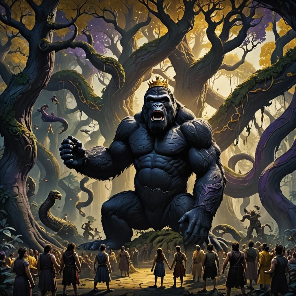King Kong Crowned in a Dark Fantasy Snake Forest