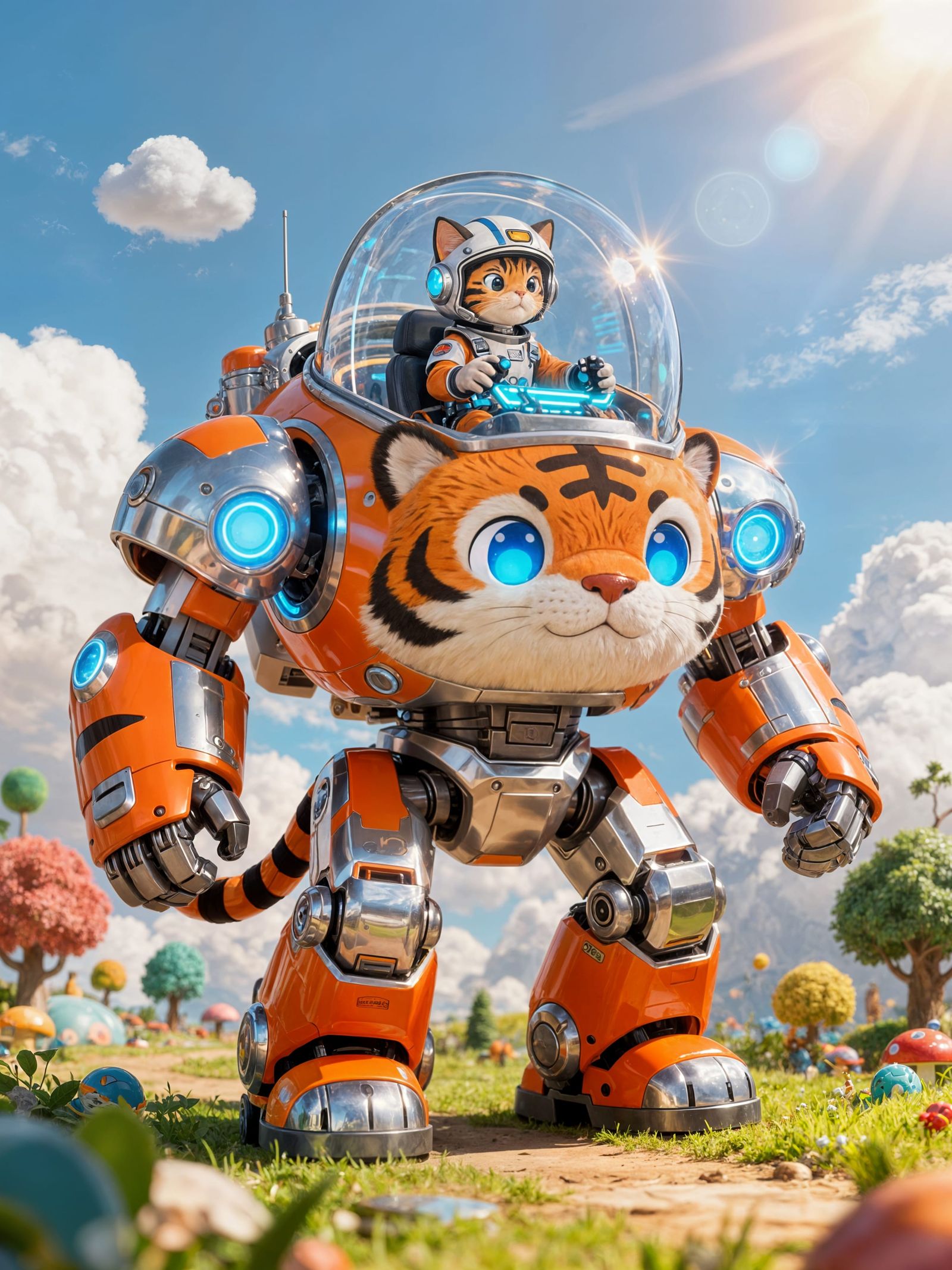 Cat Pilot in Giant Tiger Robot