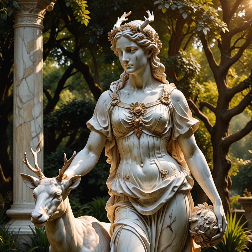 Baroque Marble Sculpture of Artemis with Deer
