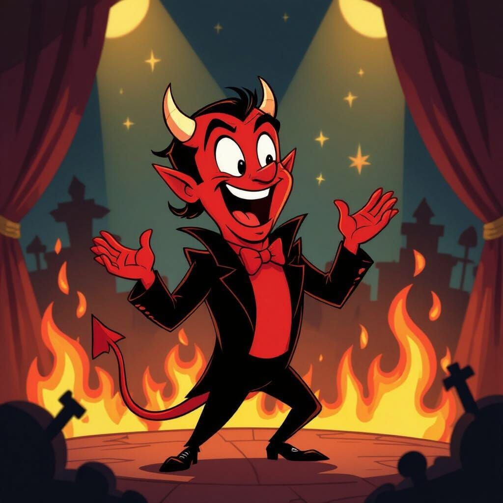 Cartoon Devil Opera Singer in 1930s Animation Style