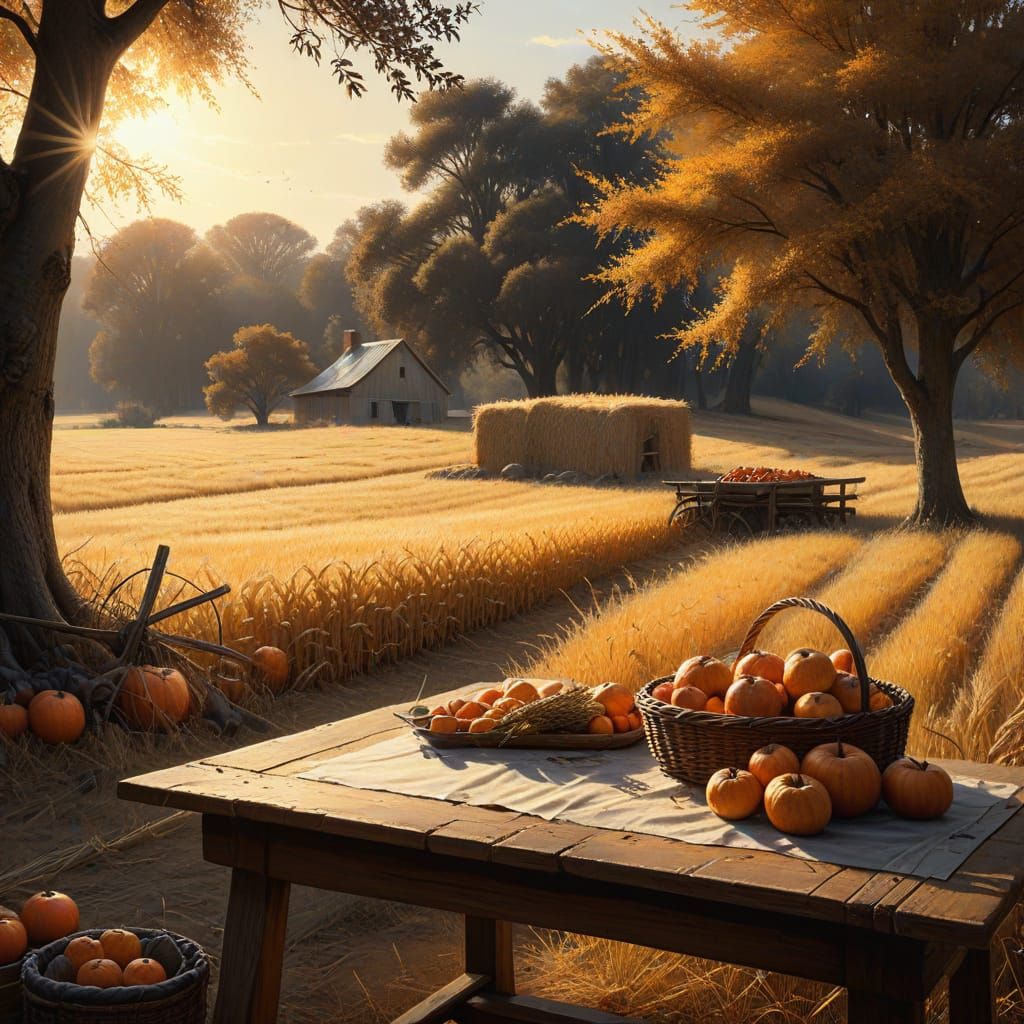 Rustic Harvest Table in Golden Wheat Field
