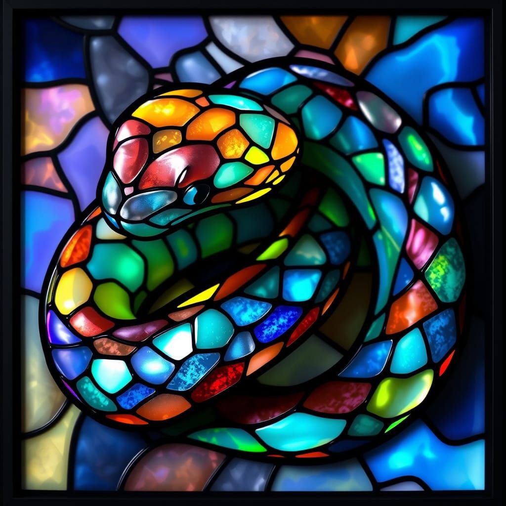 Gothic Stained Glass Serpent in Iridescent Colors