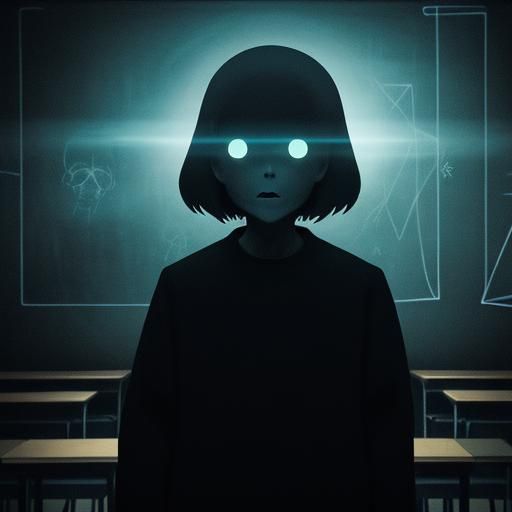 Eerie Ghost-Child in a Sci-Fi Classroom