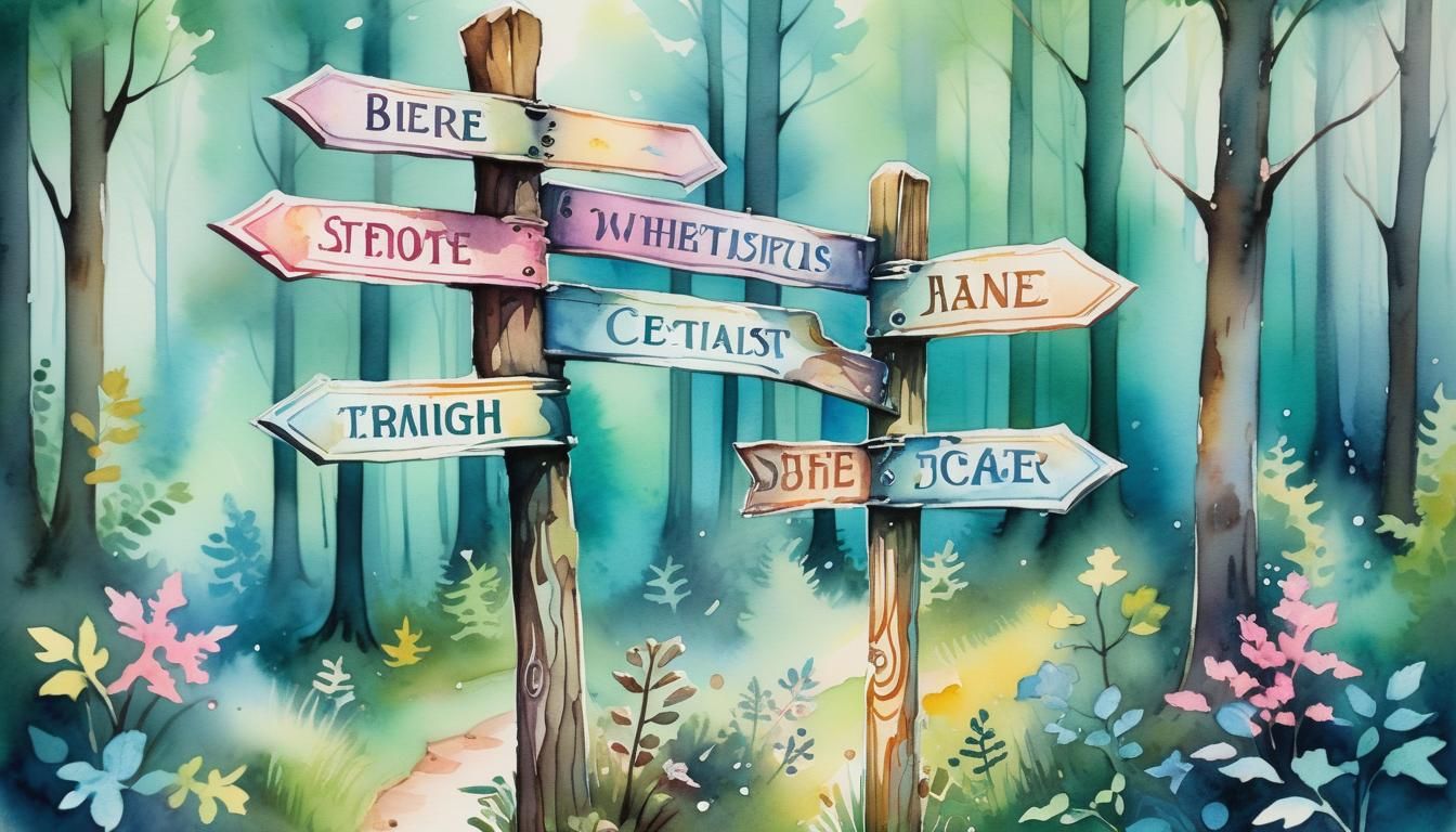 Mystical Forest Signpost in Whimsical Watercolor