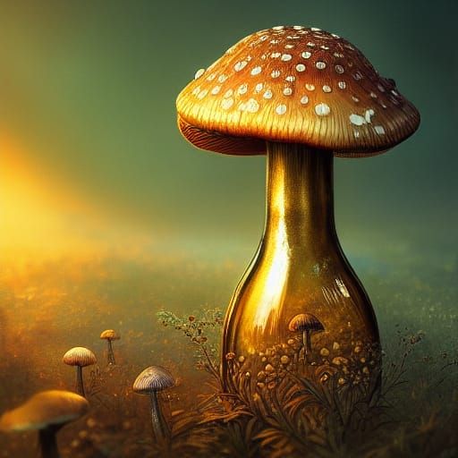 Mushroom in a Bottle: Hyperdetailed Fantasy Art