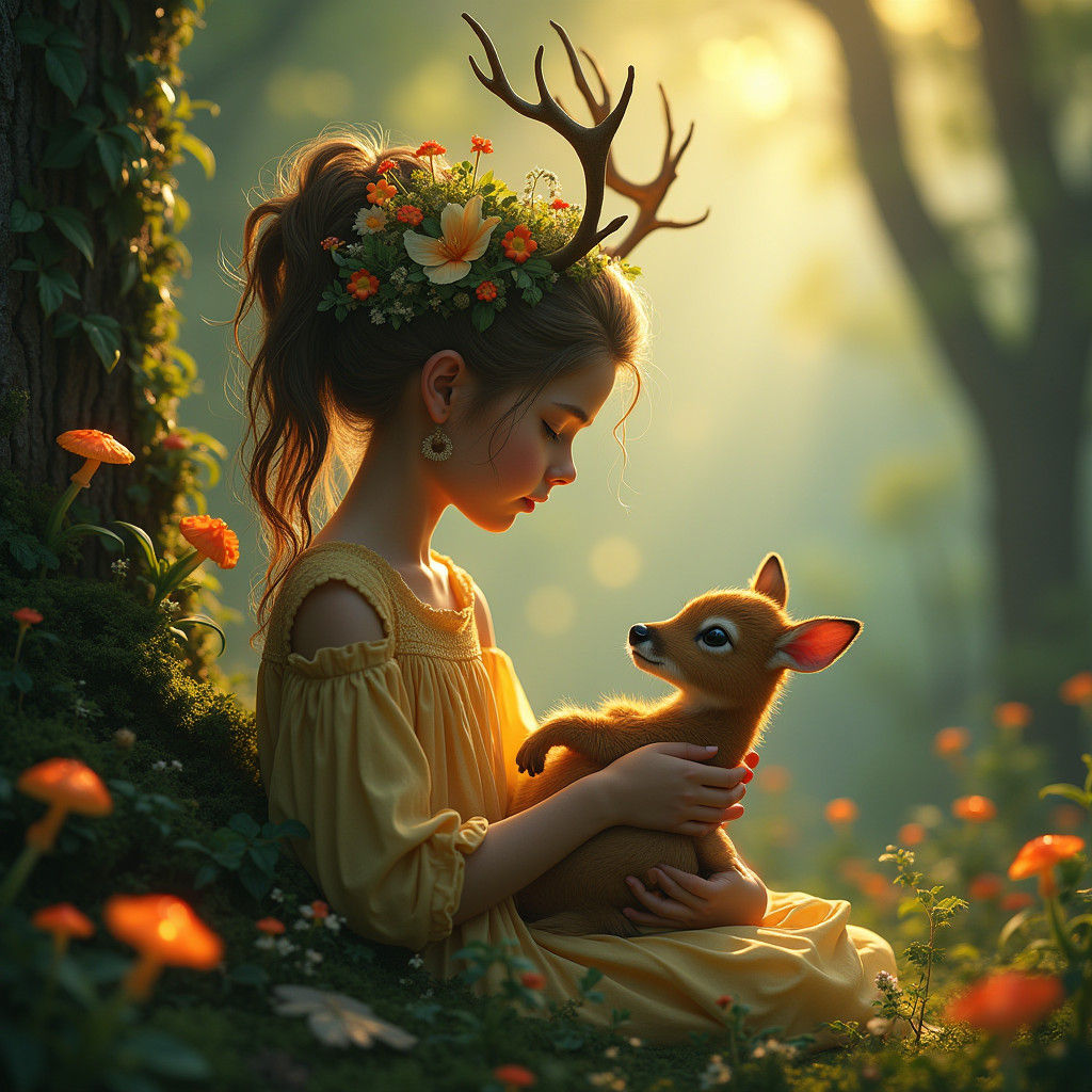 Girl Transforms into Deer in Mystical Forest