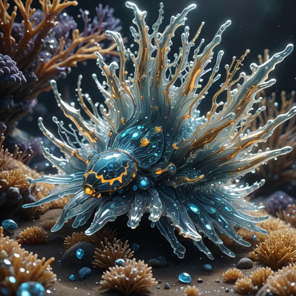 Bioluminescent Crystal Nudibranch with Sci-Fi Details