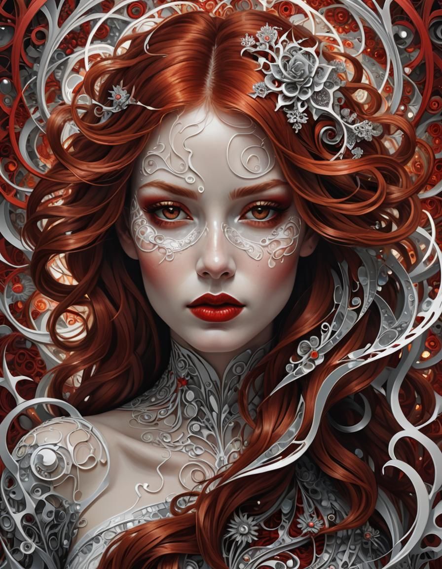 Woman with Flowing Fractal Hair: Digital Artwork
