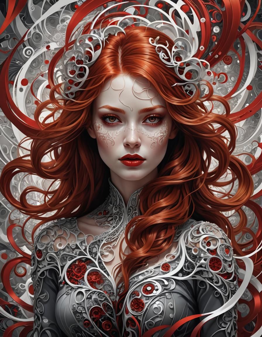 Fractal Red Hair Woman Digital Art