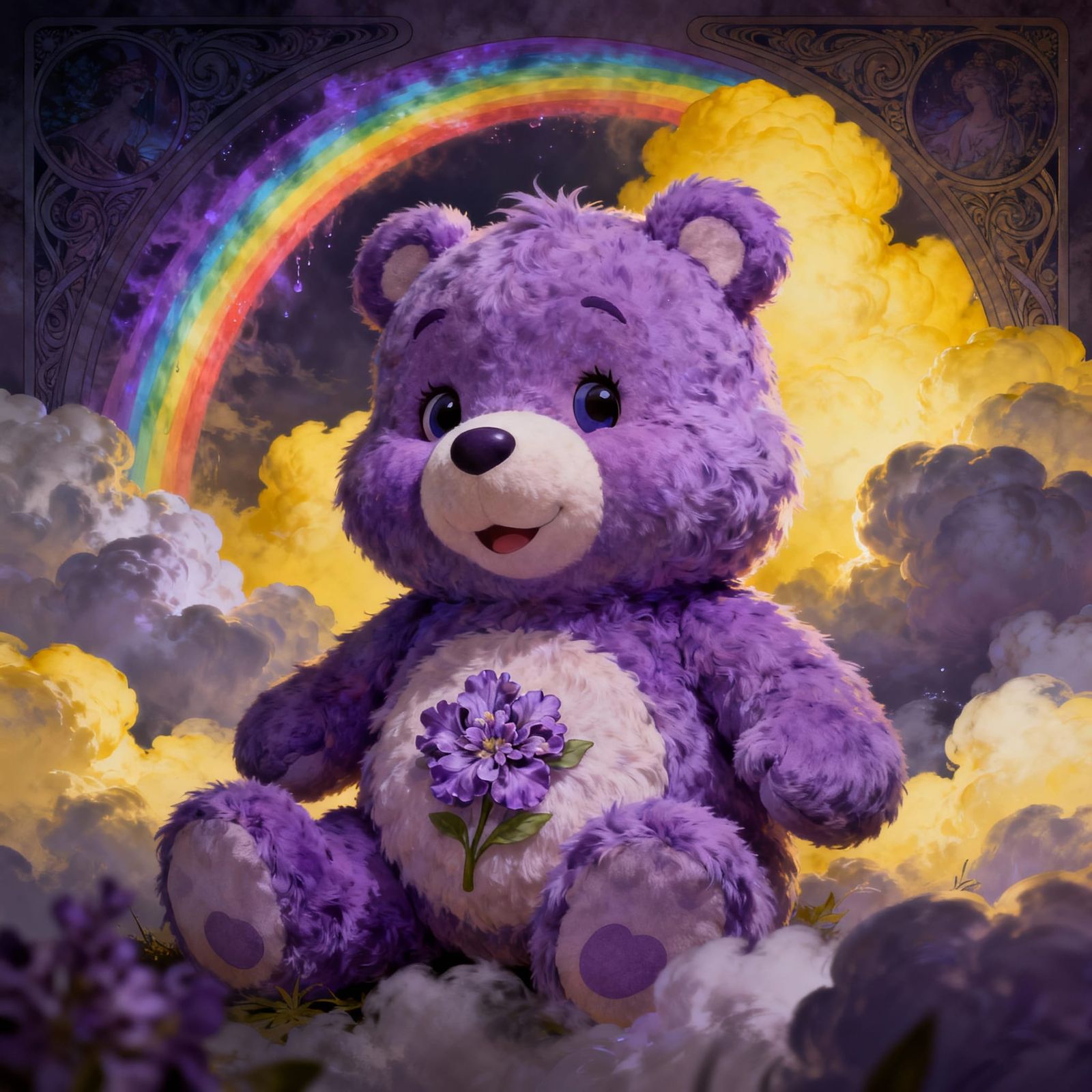 Dark Fantasy Care Bear with Rainbow