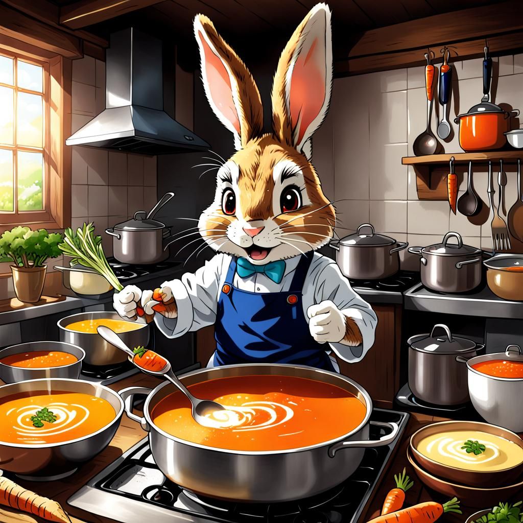 Br'er Rabbit Cooks Carrot Soup in Anime Style