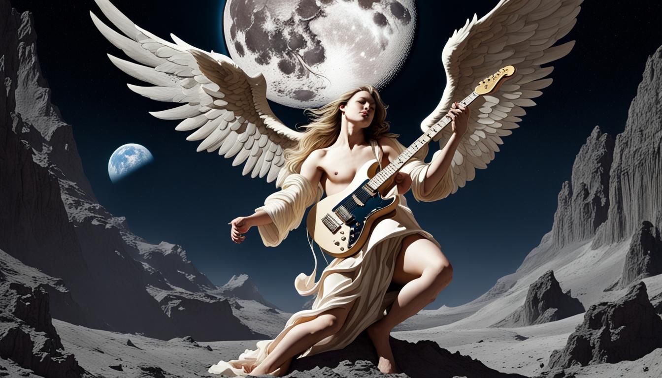 Guitar Player with Moon Angels