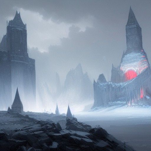Sinister Fortress of Ice in a Dark Fantasy Style