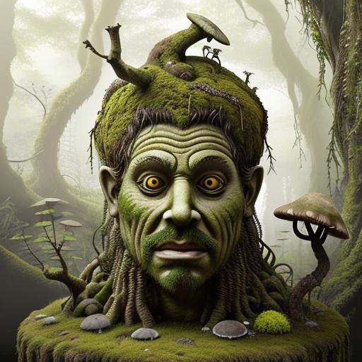 Ancient Stone Face Monument in Fantasy Woodland